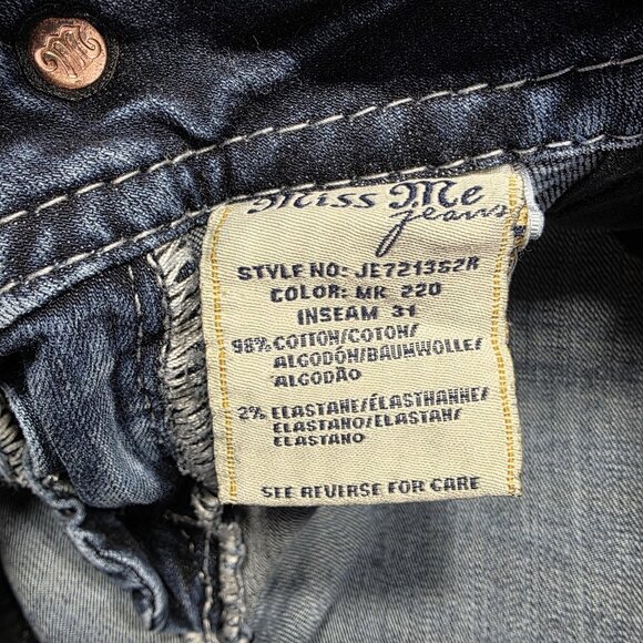 Miss Me Jeans Womens 27 Blue Signature Skinny Embellished Raw Hem *Cut off* - Picture 10 of 10